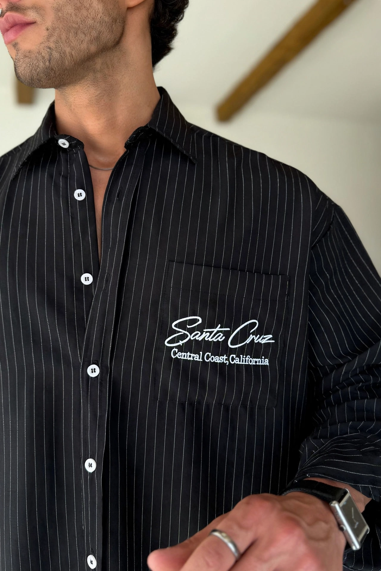 Pinstripe Oversized Shirt - Image 2